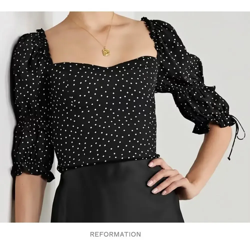 Reformation Nina Top Caviar Dot Black White Polka Dot XS